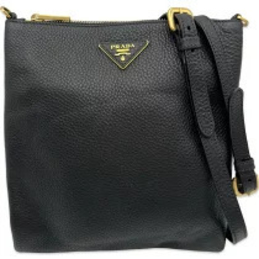 Prada Brique Vitello Daino Leather Camera Crossbody Bag Black
